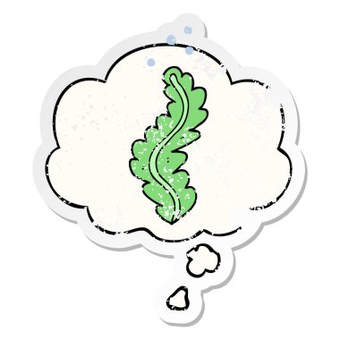 sıkıntılı bir yıpranmış etiket olarak karikatür yosun ve düşünce balonu
