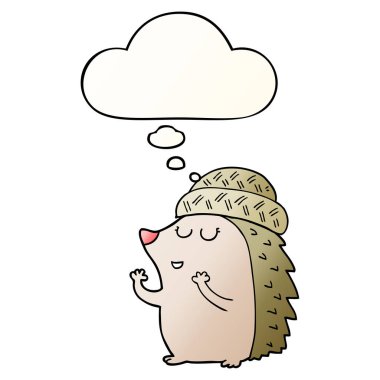 karikatür kirpi şapka giyen ve pürüzsüz gradie kabarcık düşünce