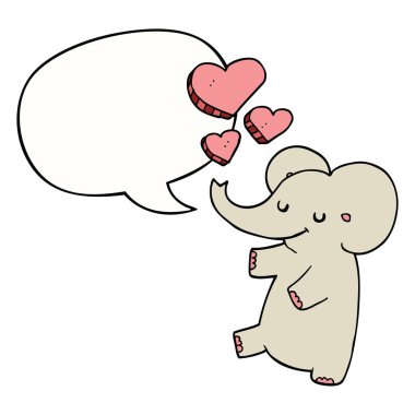 karikatür fil ve aşk kalpleri ve konuşma balonu