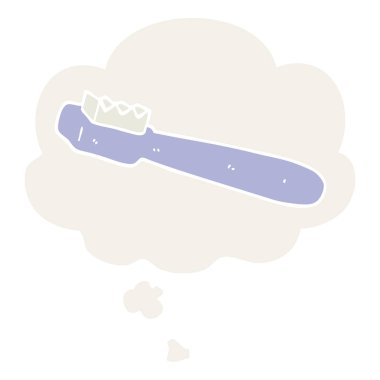 karikatür diş fırçası ve retro tarzında düşünce balonu