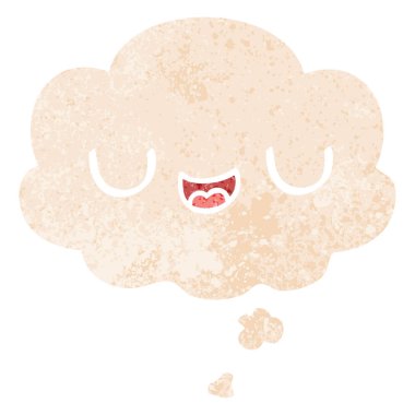 retro dokulu tarzında sevimli karikatür yüz ve düşünce balonu