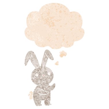 sevimli karikatür tavşan ve retro dokulu tarzında düşünce balonu