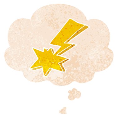 retro dokulu stil de karikatür yıldırım ve düşünce balonu