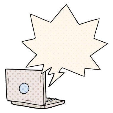 çizgi film dizüstü bilgisayar ve çizgi roman tarzında konuşma balonu