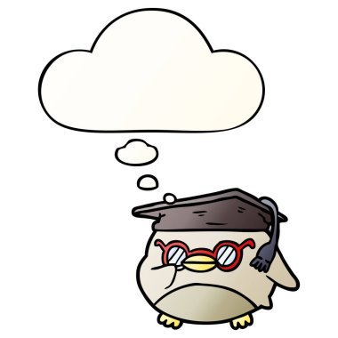 karikatür akıllı kuş ve pürüzsüz degrade tarzında kabarcık düşünce