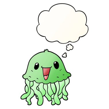 karikatür denizanası ve pürüzsüz degrade tarzında düşünce balonu