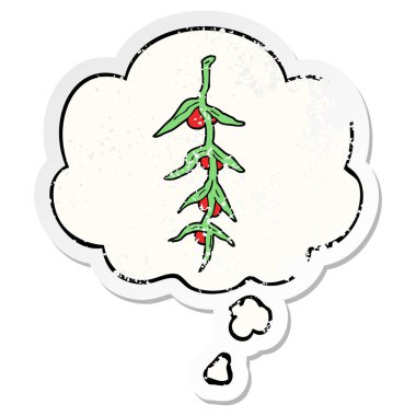 karikatür bitki ve sıkıntılı yıpranmış etiket olarak kabarcık düşünce