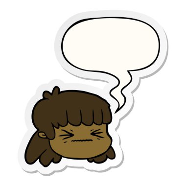 karikatür kadın yüz ve konuşma kabarcık etiket