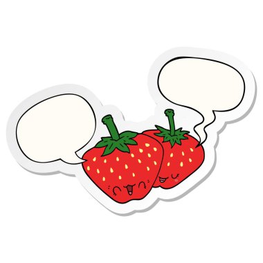 karikatür çilek ve konuşma kabarcık etiket