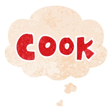 retro dokulu tarzında karikatür kelime aşçı ve düşünce balonu