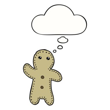 karikatür gingerbread adam ve düşünce balonu