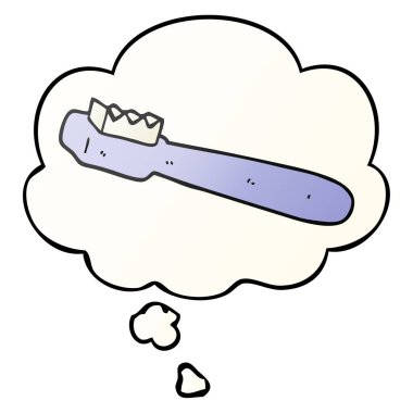 karikatür diş fırçası ve pürüzsüz degrade tarzında düşünce balonu