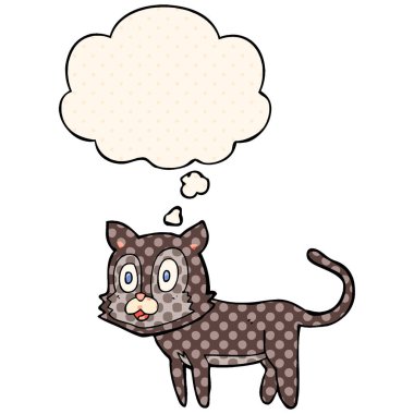 mutlu karikatür kedi ve çizgi roman tarzında kabarcık düşünce