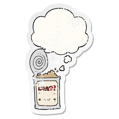 karikatür konserve gıda ve sıkıntılı yıpranmış stic olarak kabarcık düşünce