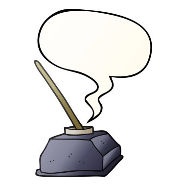 düzgün degrade karikatür eski mürekkep pot ve kalem ve konuşma balonu