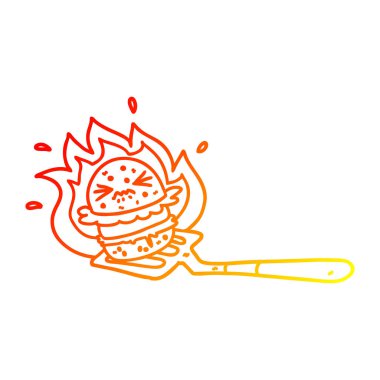 sıcak degrade çizgi çizim karikatür burger spatula üzerinde