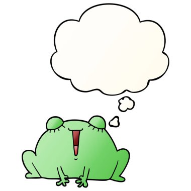 sevimli karikatür kurbağa ve pürüzsüz degrade tarzında kabarcık düşünce