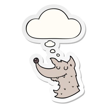 karikatür kurt ve baskılı bir etiket olarak kabarcık düşünce