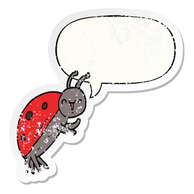 sevimli karikatür uğur böceği ve konuşma balonu sıkıntılı etiket
