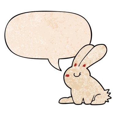 retro doku tarzında karikatür tavşan ve konuşma balonu