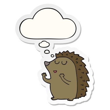 karikatür kirpi ve baskılı bir etiket olarak kabarcık düşünce