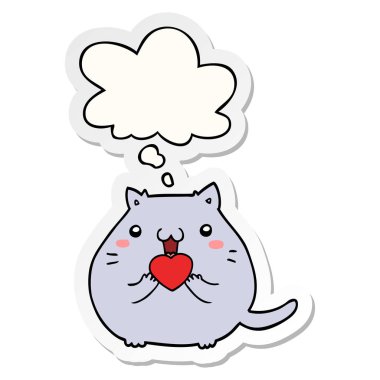yazılı bir etiket olarak aşk ve düşünce balonu sevimli karikatür kedi