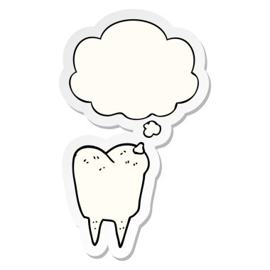 karikatür diş ve baskılı bir etiket olarak düşünce balonu