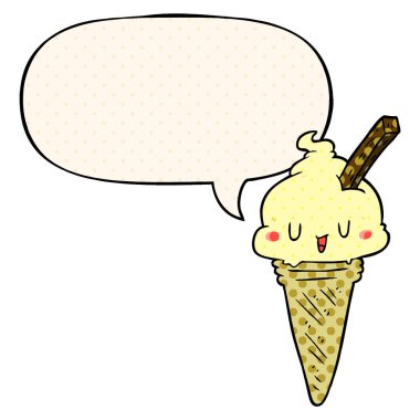 çizgi roman tarzında sevimli karikatür dondurma ve konuşma balonu