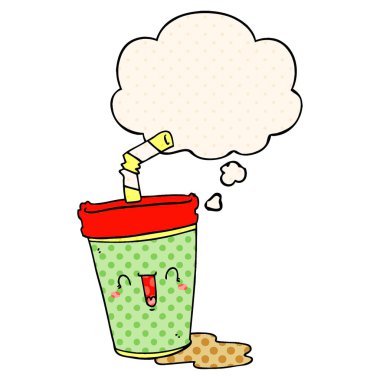 sevimli karikatür soda ve çizgi roman tarzında düşünce balonu