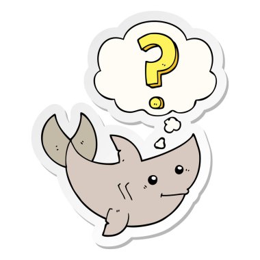 çizgi film köpekbalığı soru soran ve baskılı bir st olarak kabarcık düşünce