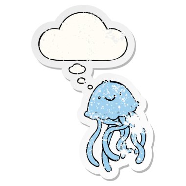 karikatür mutlu denizanası ve sıkıntılı bir yıpranmış olarak kabarcık düşünce 