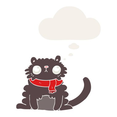 retro tarzında karikatür kedi ve düşünce balonu