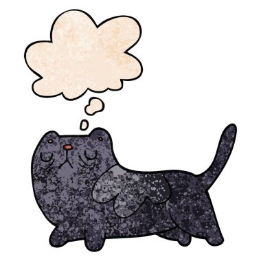 karikatür kedi ve grunge doku desen tarzında düşünce balonu