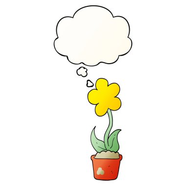 sevimli karikatür çiçek ve pürüzsüz degrade tarzında kabarcık düşünce