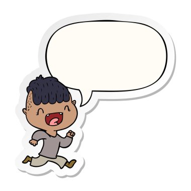 karikatür mutlu çocuk gülme ve kaçan ve konuşma kabarcık st