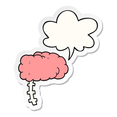 karikatür beyin ve konuşma kabarcık etiket