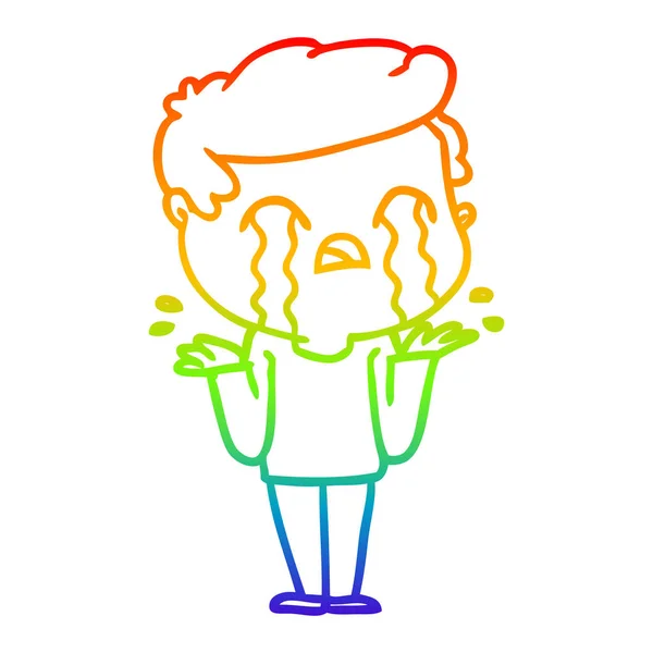 虹のグラデーションライン描画漫画の男泣く — ストックベクタ