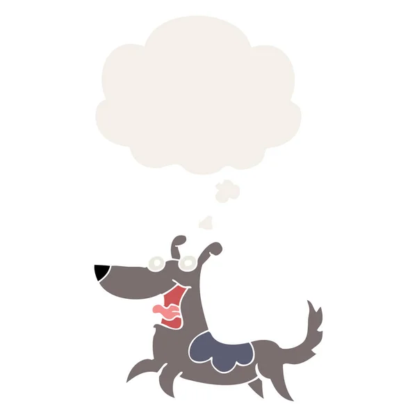 Felice cane cartone animato e bolla di pensiero in stile retrò — Vettoriale Stock
