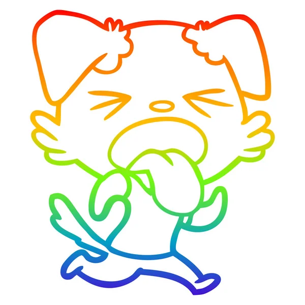 Rainbow gradient ligne dessin dessin animé chien dégoûté — Image vectorielle