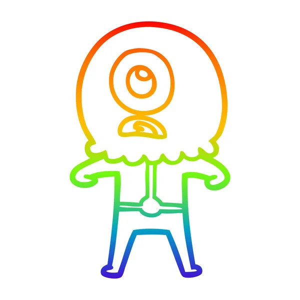 虹のグラデーションライン描画漫画サイクロプスエイリアン宇宙飛行士 — ストックベクタ