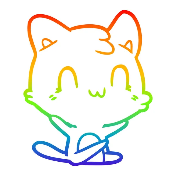 Regenbogen Gradienten Linie Zeichnung Karikatur glückliche Katze — Stockvektor