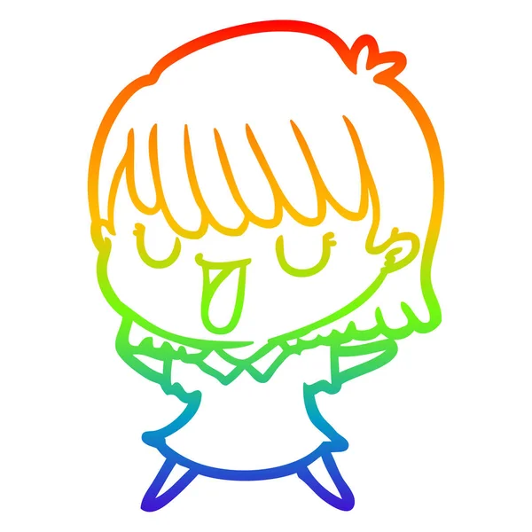 Rainbow gradient ligne dessin dessin femme dessin animé — Image vectorielle