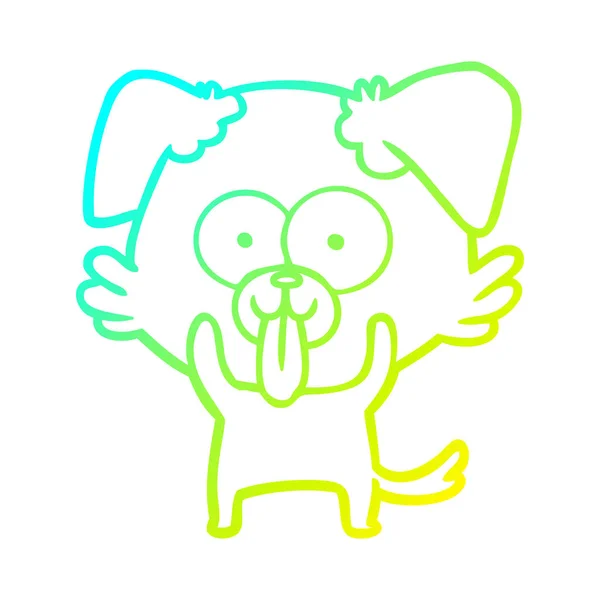 Froid gradient ligne dessin chien dessin animé avec la langue qui sort — Image vectorielle