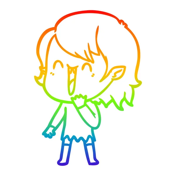 Linea gradiente arcobaleno disegno carino cartone animato felice ragazza vampiro — Vettoriale Stock