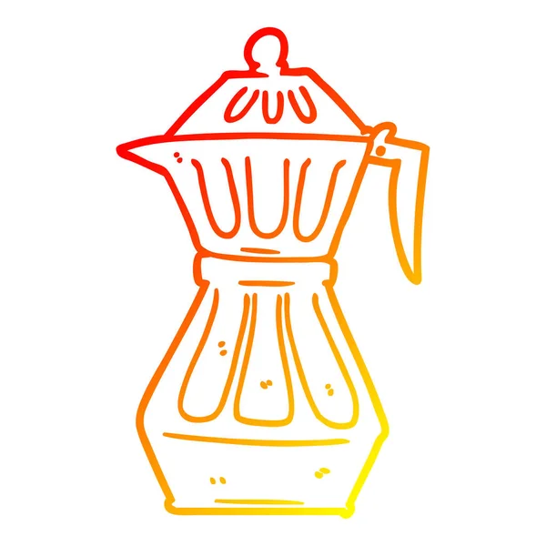 Línea de gradiente caliente dibujo dibujos animados espresso pot — Archivo Imágenes Vectoriales