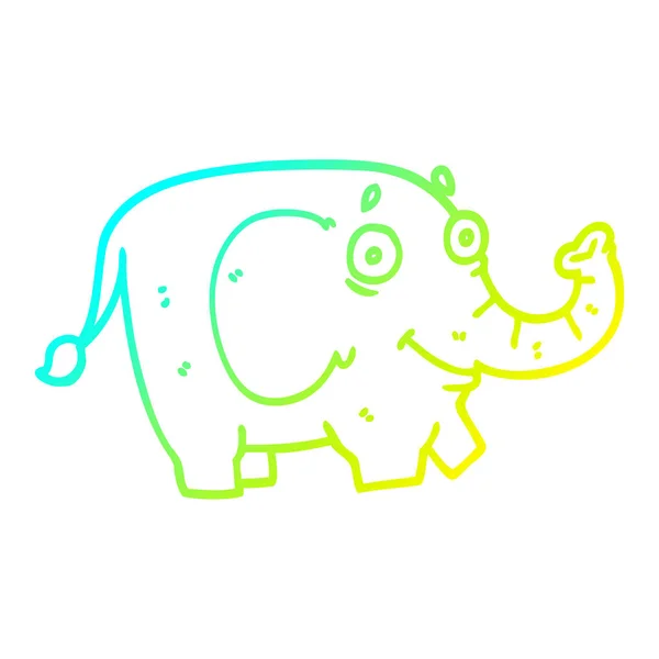 Línea de gradiente frío dibujo de dibujos animados elefante divertido — Vector de stock