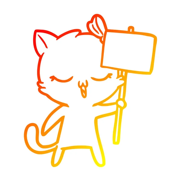 Chaud gradient ligne dessin chat dessin animé avec arc sur la tête — Image vectorielle