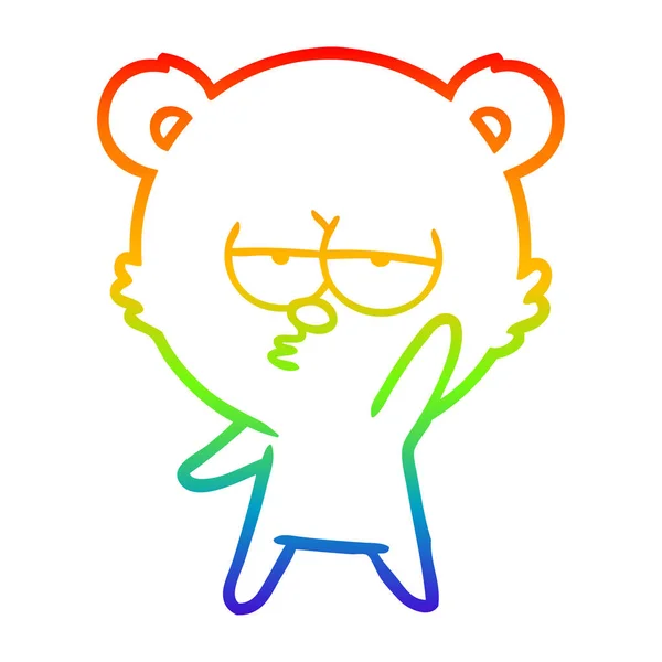 Arco iris gradiente línea dibujo aburrido oso polar dibujos animados — Vector de stock