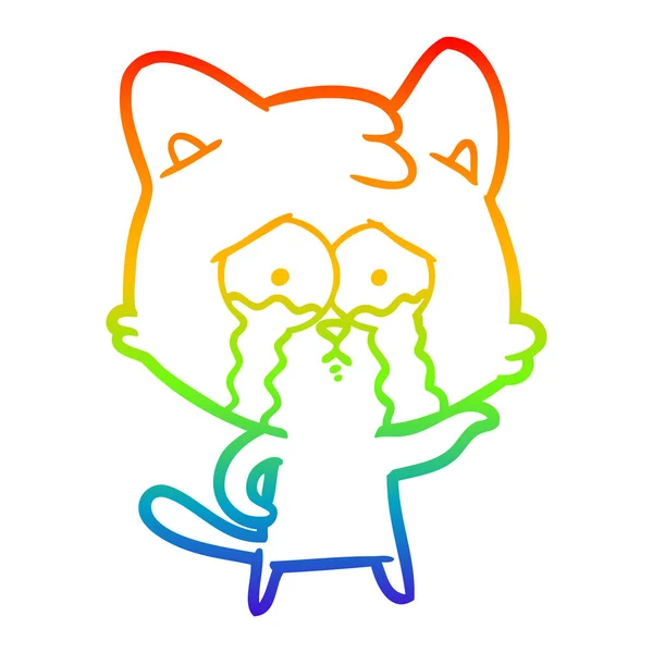 Regenboog gradiënt lijntekening cartoon huilen kat — Stockvector