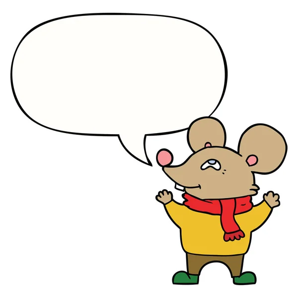 Ratón de dibujos animados con bufanda y burbuja del habla — Archivo Imágenes Vectoriales